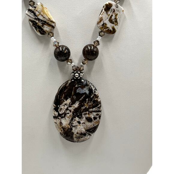 Artisan made Sterling Agate Browns, Cream, Tans, Crystal Bronzite  
necklace - Picture 2 of 11